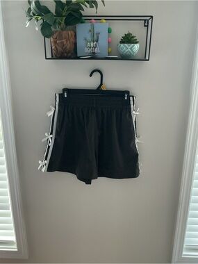 SHEIN Black Athletic Shorts with White Side Bows